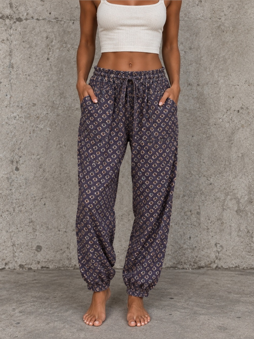 Anthropologie Linen-Blend Tapered Pants Purple Abstract Print Size M Boho